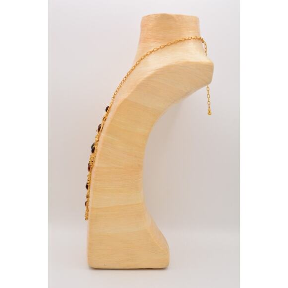 Vintage Cabochon Collar Bib Necklace Amber Dangle Retro Mid Century 60s Bin3C - Picture 10 of 12